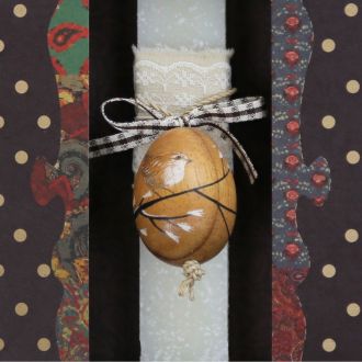 Λαμπάδα με διακοσμητικό αυγό ζωγραφισμένο Πουλί  - κρεμ (LA24070A)
