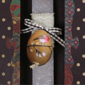 Λαμπάδα με διακοσμητικό αυγό ζωγραφισμένο Πουλί  - Μπεζ (LA24070B)